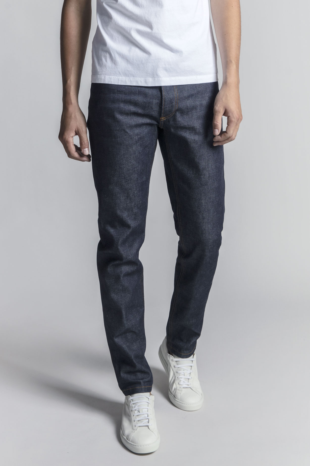 tapered raw denim