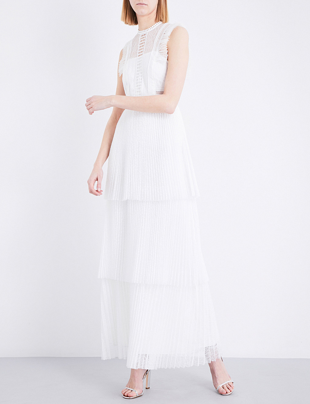 Very Goods | WHISTLES - Theodora pleated floral-lace wedding dress |  Selfridges.com