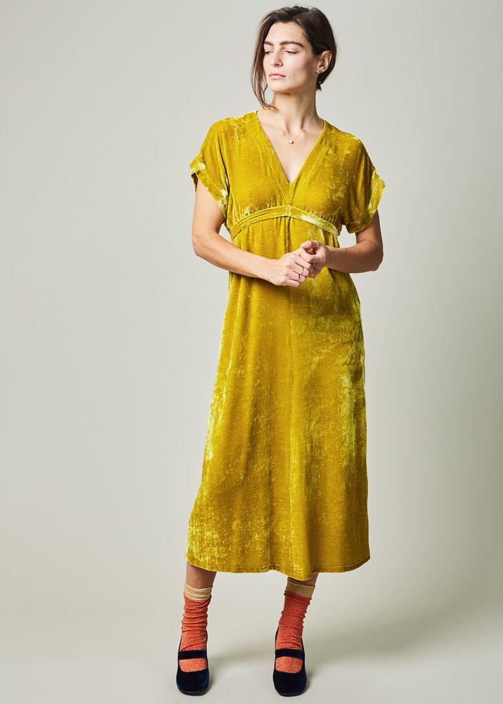 Velvet Tie Dress in Chartreuse ...