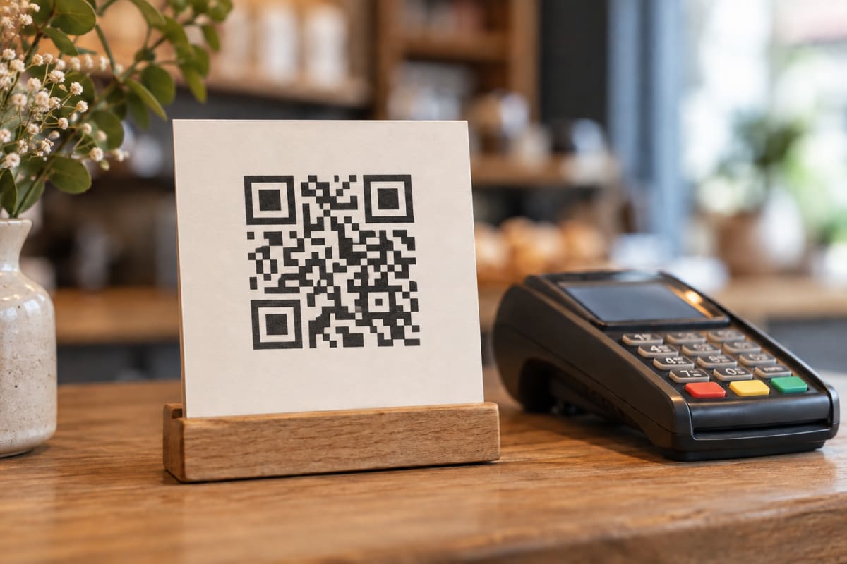 The printed code standing on the counter beside the card machine
