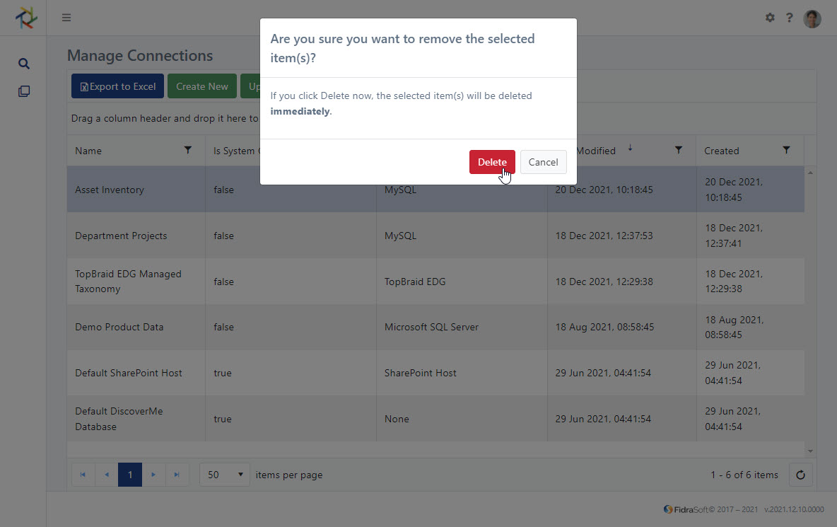 TeamFolio screenshot - update connection