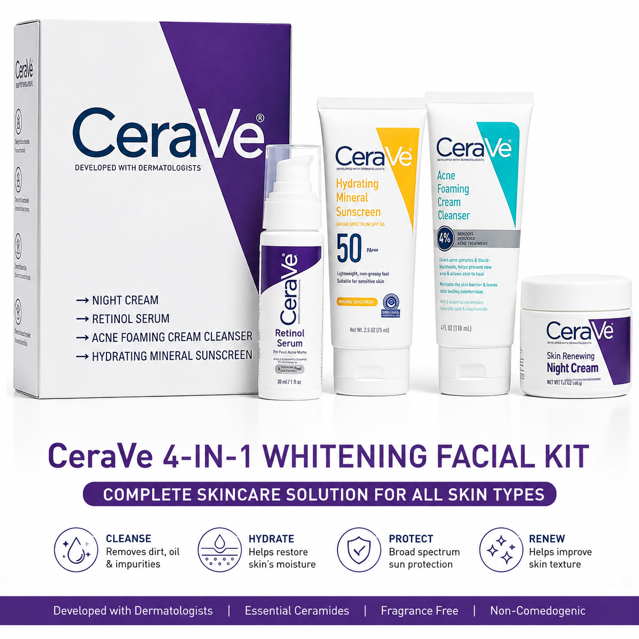 CeraVe 4-in-1 Whitening Facial Kit for All Skin Types