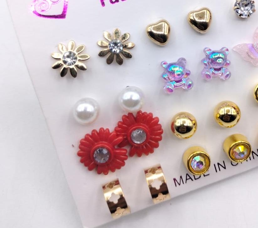 Trendy Artificial Stone Ear Studs 12 Pairs Pakistan