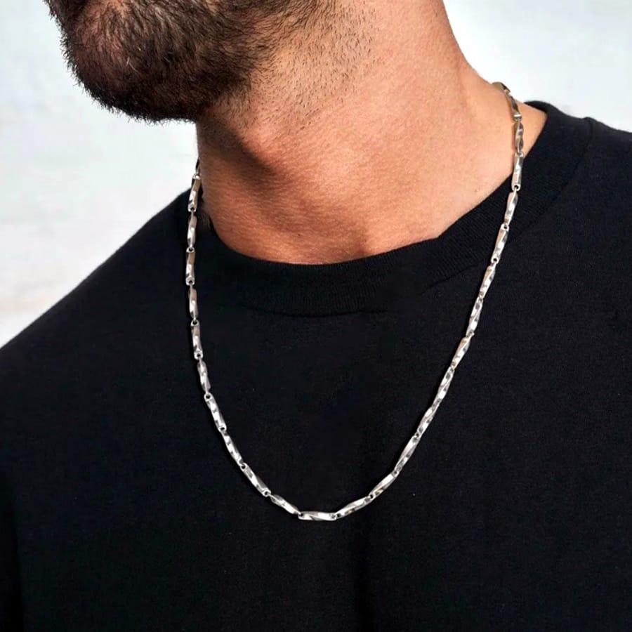 Stainless Steel Chain Locket Necklace for Men Silver