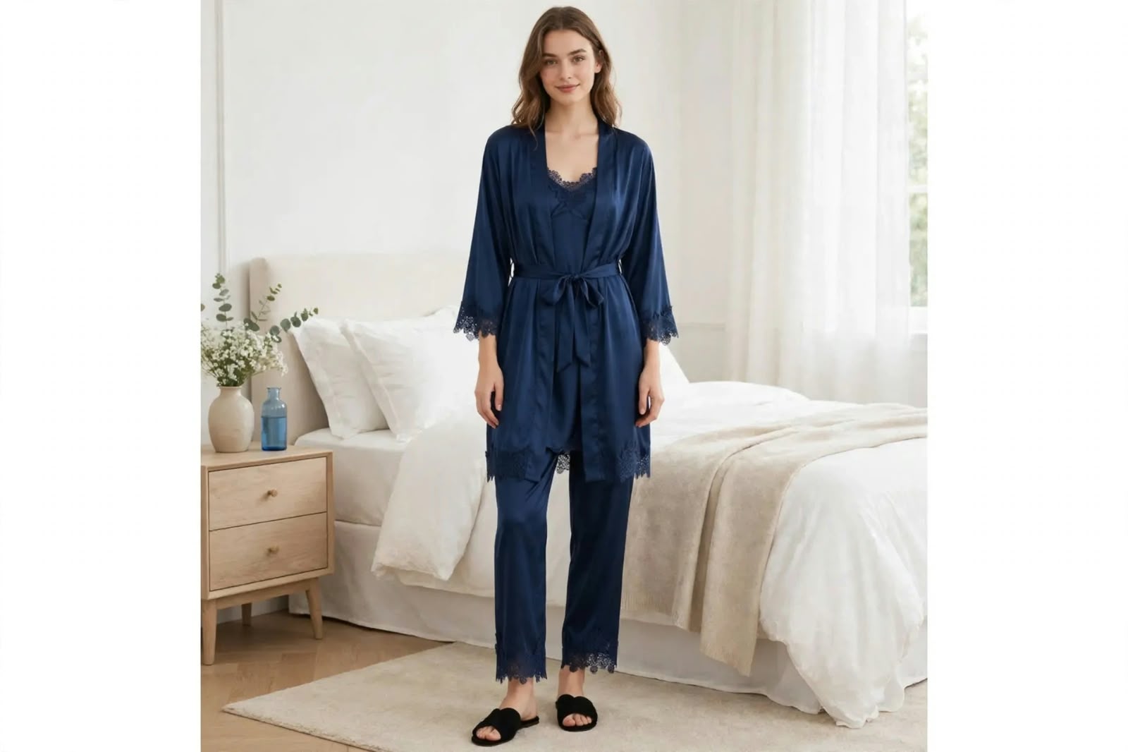 Satin Lace Comfortable And Lightweight Nightwear Set