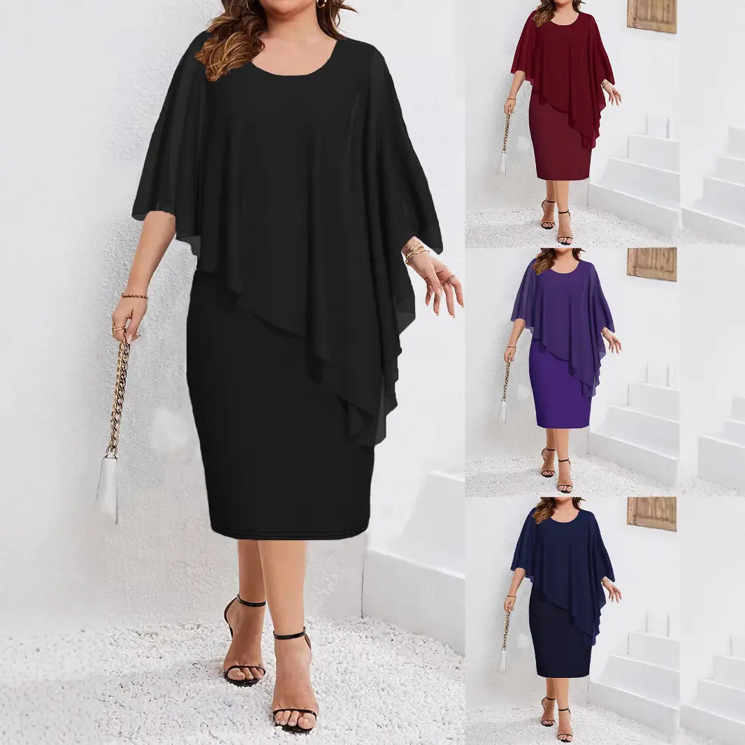 Plus Size Chiffon Draped Dress Black Plus Size