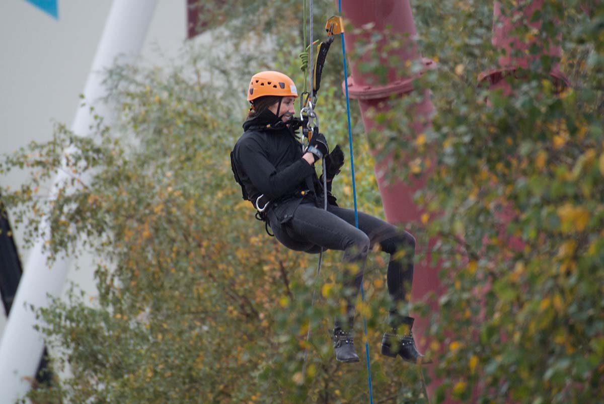 Fieldfisher and 12KBW abseiling from the ArcelorMittal Orbit in Stratford, London