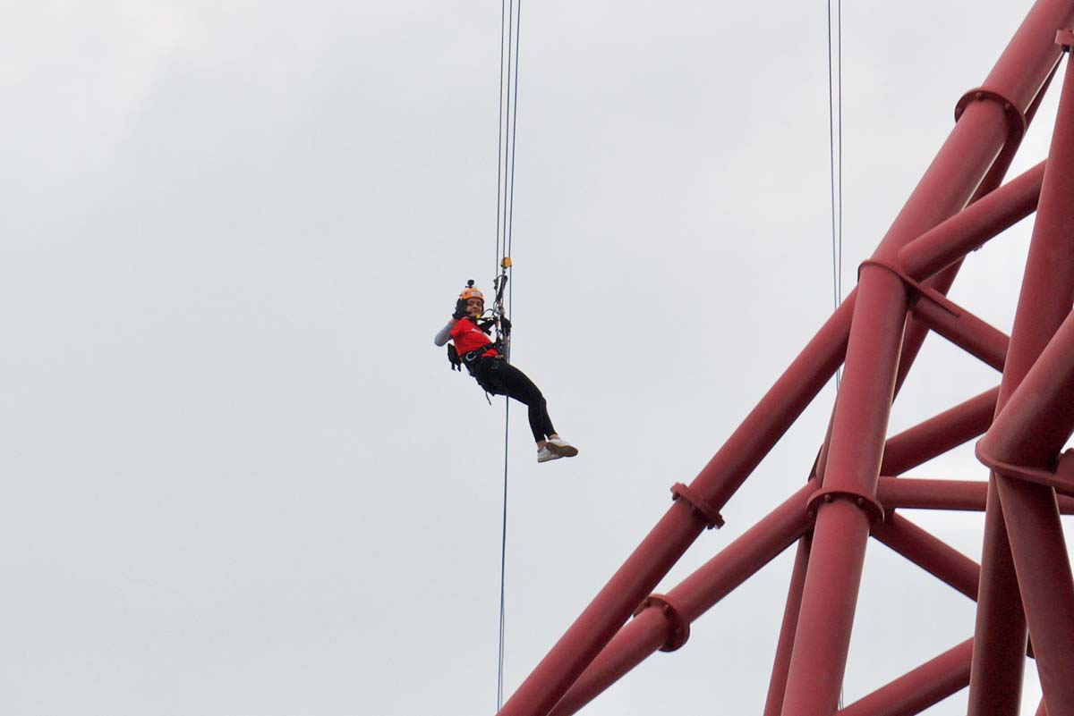 Fieldfisher and 12KBW abseiling from the ArcelorMittal Orbit in Stratford, London