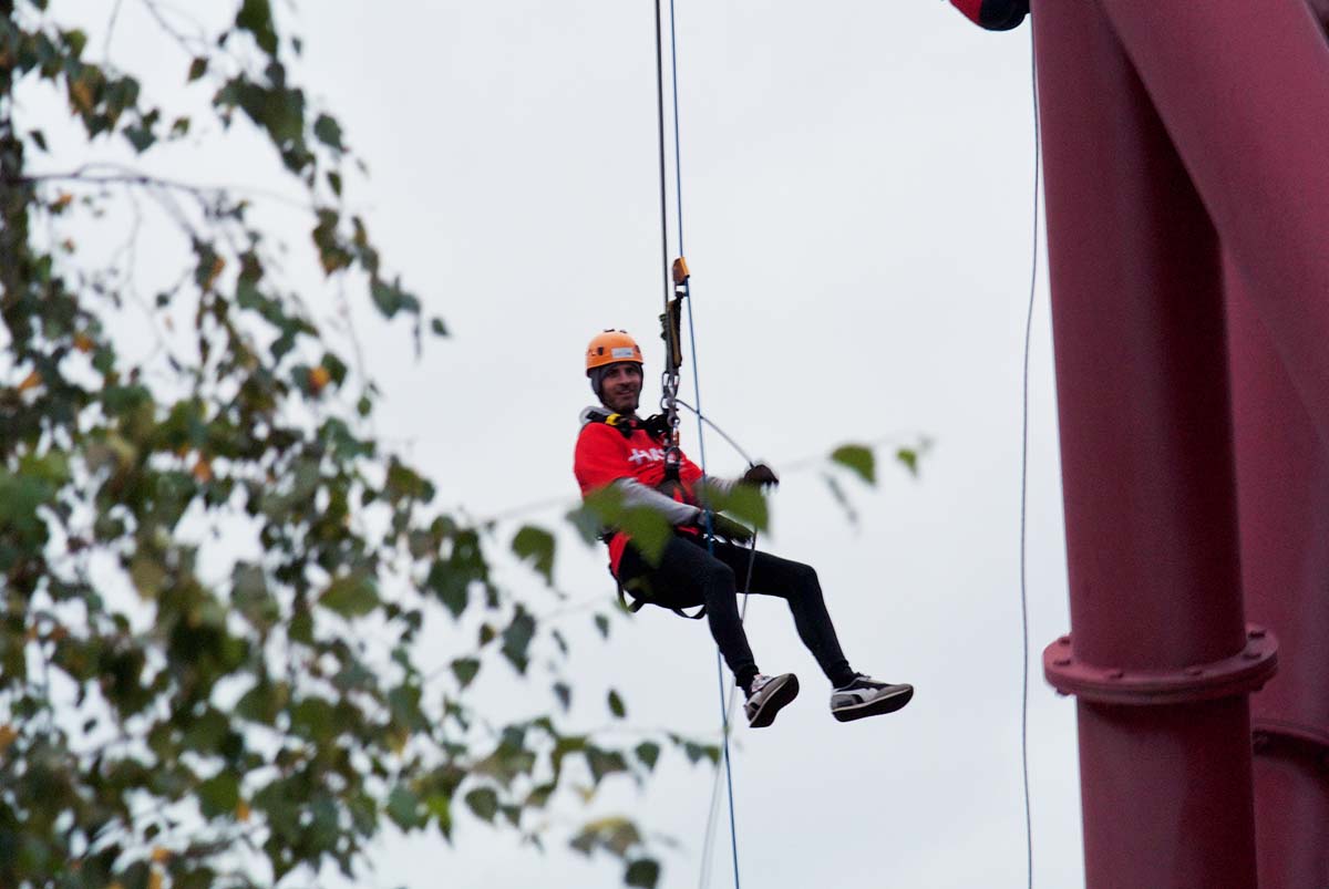 Fieldfisher and 12KBW abseiling from the ArcelorMittal Orbit in Stratford, London
