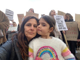 Samantha Critchley and her daughter at March for Midwives