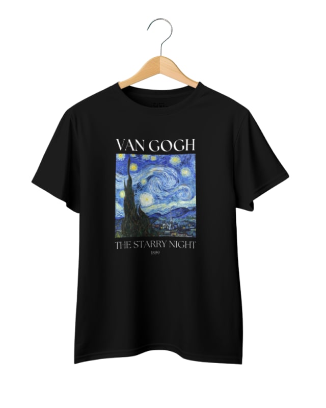 Camiseta negra con estampado de La Noche Estrellada de Van Gogh