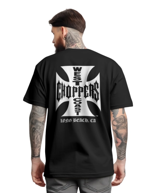 Camiseta negra de algodón con diseño gráfico de West Coast Choppers en la espalda
