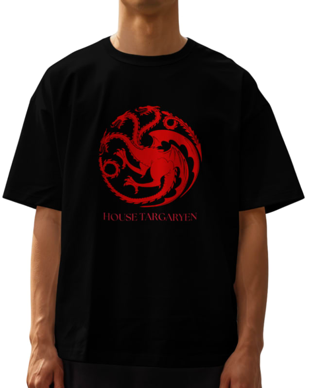 Camiseta oversize negra de algodón con diseño rojo de la casa Targaryen de Game of Thrones