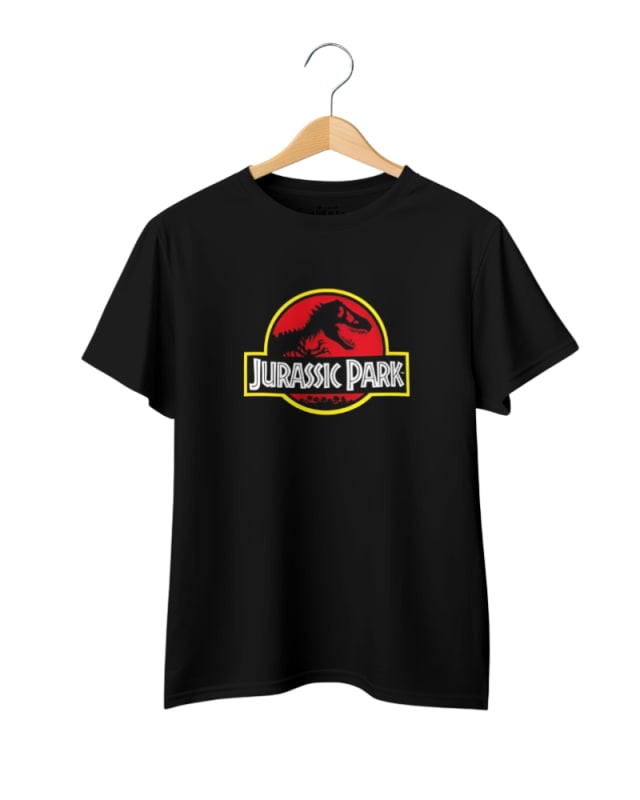 Camiseta negra con estampado del logo de Jurassic Park en el centro