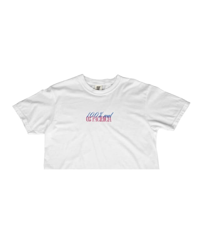 Crop top blanco para chicas con diseño gráfico en colores rojo y azul
