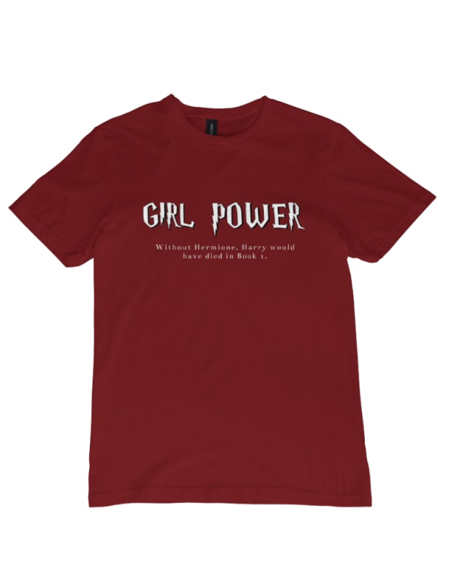Camiseta unisex roja de algodón con estampado "Girl Power" en blanco
