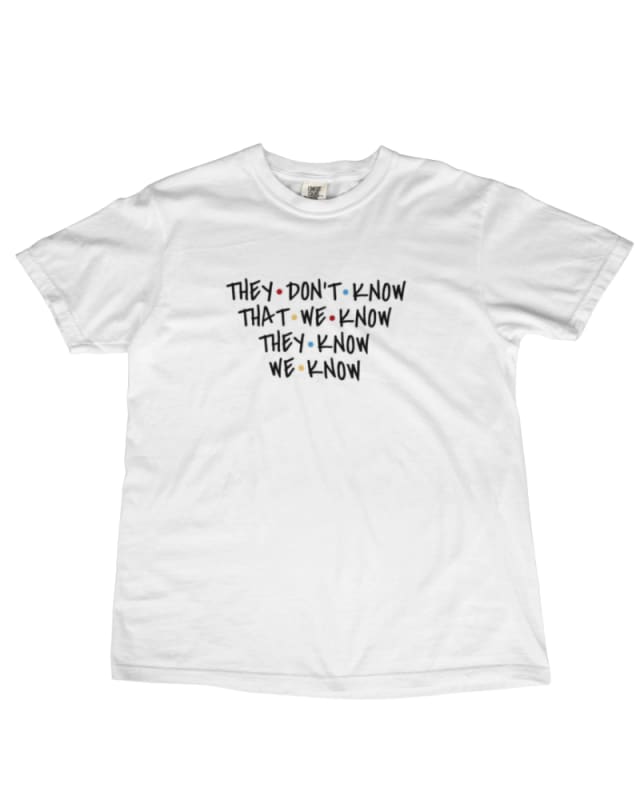 Camiseta unisex blanca de algodón con diseño de texto en negro de Friends