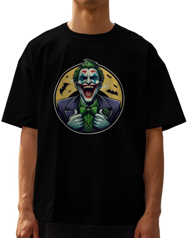 Camiseta oversize negra con diseño exclusivo del Joker en el frente, 100% algodón
