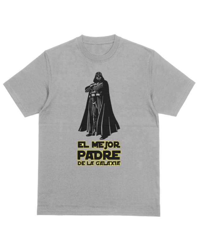 Camiseta gris con diseño de Darth Vader y texto "El mejor padre de la galaxia"