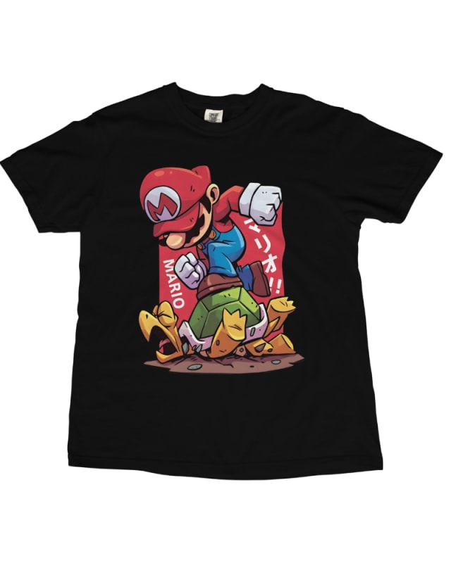 Camiseta unisex negra de algodón con estampado de Mario Bros en colores vibrantes