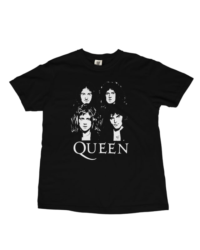Camiseta unisex negra de algodón con diseño gráfico de la banda Queen