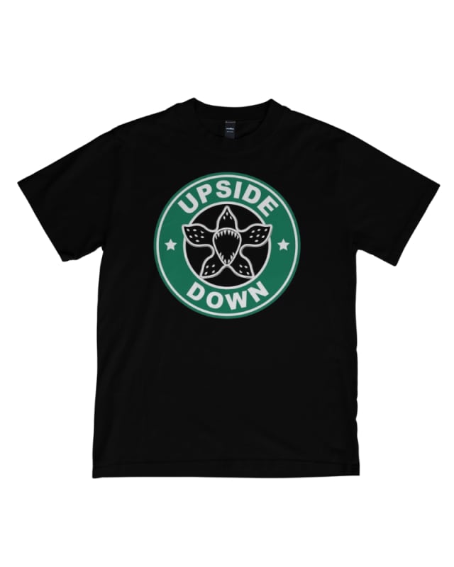 Camiseta negra de algodón 100% con estampado verde y diseño de Upside Down