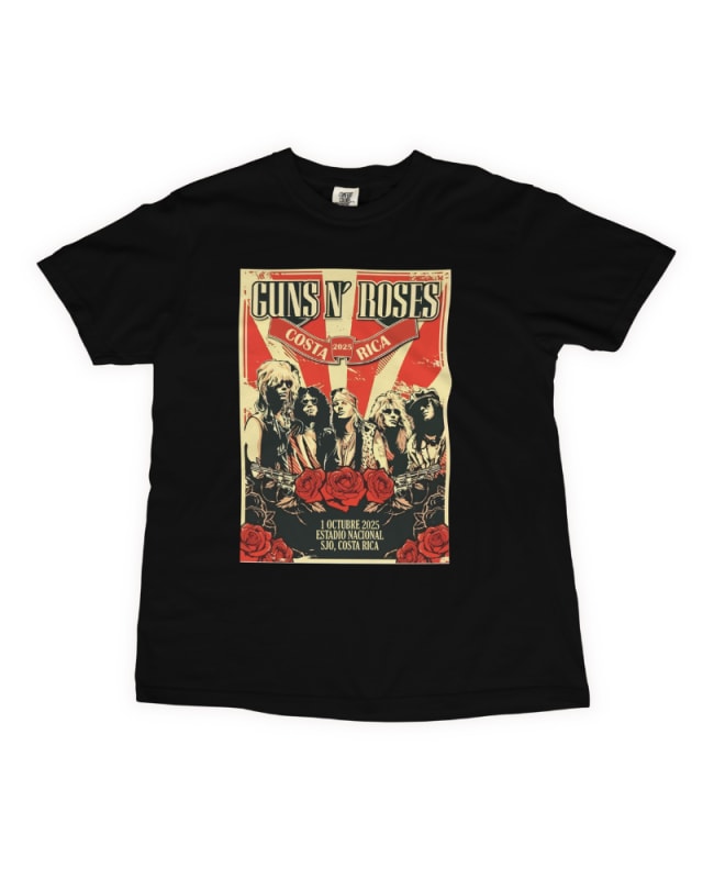 Camiseta negra de algodón 100% con diseño de Guns N' Roses y rosas rojas