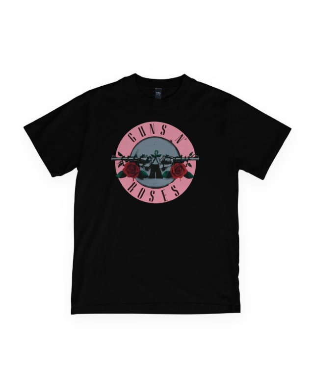 Camiseta negra de algodón 100% con estampado de Guns N' Roses y rosas rojas