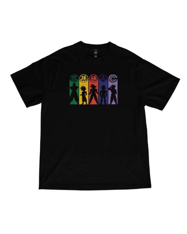 Camiseta negra de algodón con estampado de siluetas de personajes de Dragon Ball Z