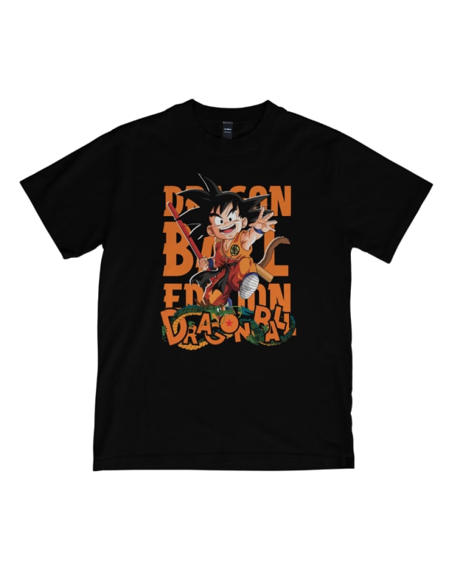 Camiseta negra de algodón con estampado de Goku de Dragon Ball Z y texto colorido