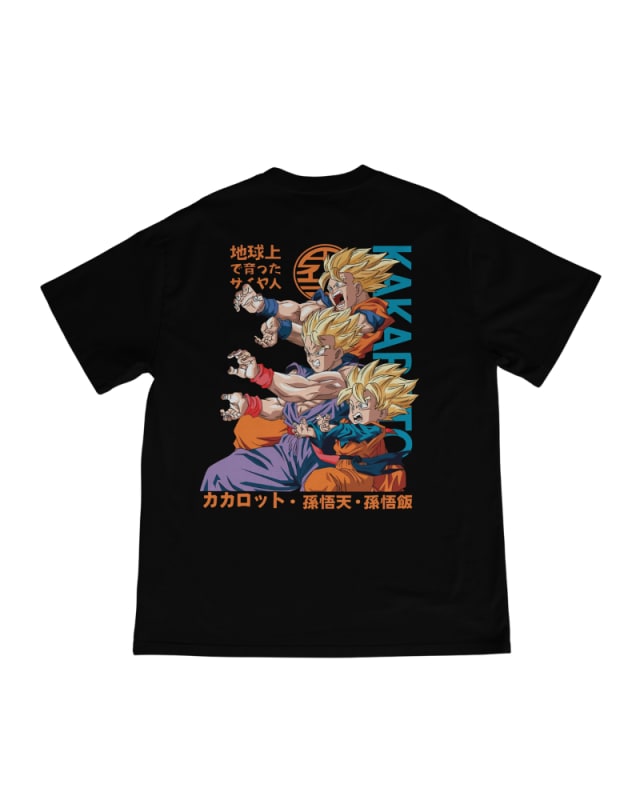Camiseta negra de algodón 100% con estampado de Dragon Ball Z y personajes en acción