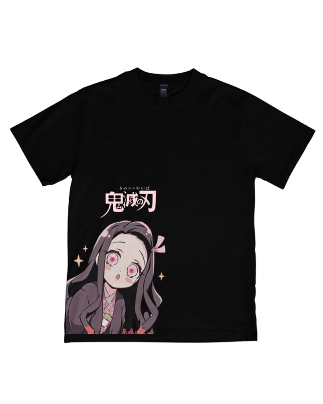 Camiseta negra unisex de algodón con diseño de Nezuko Kamado en el frente