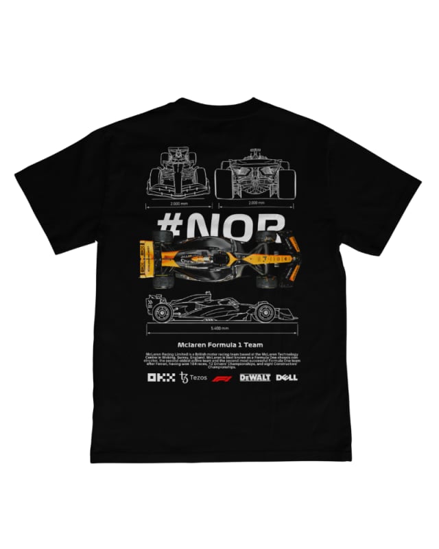 Camiseta negra unisex de algodón 100% con diseño gráfico de Fórmula 1 en la espalda