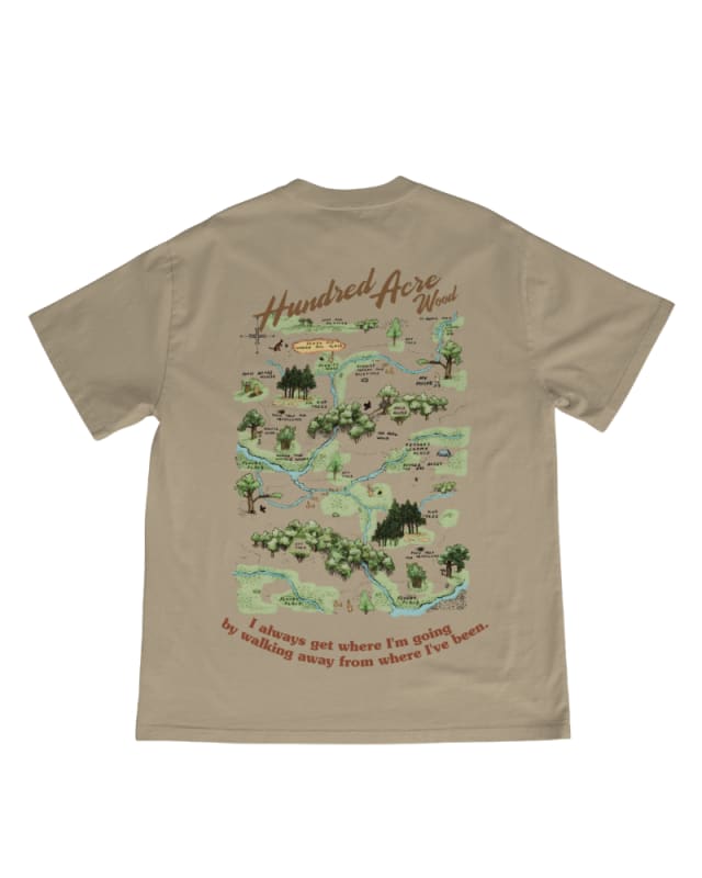 Camiseta beige de algodón con estampado del Bosque de los Cien Acres en la espalda