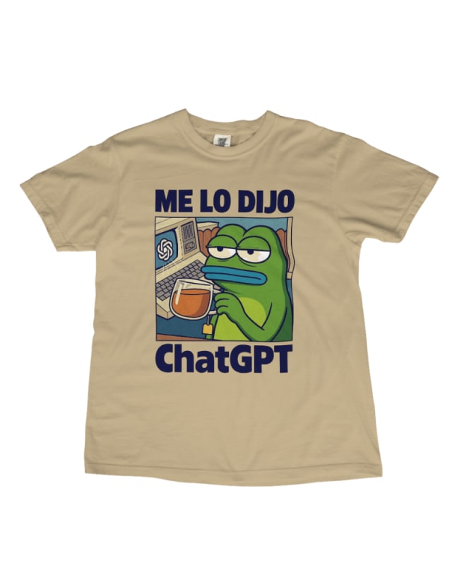 Camiseta beige de algodón 100% con diseño gráfico de personaje y texto divertido