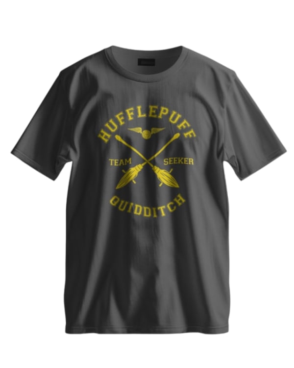Camiseta unisex gris con diseño de Quidditch Hufflepuff en amarillo, 100% algodón