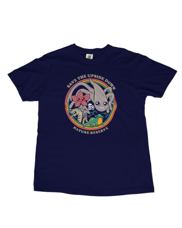 Camiseta azul marino de algodón 100% con estampado de Stranger Things
