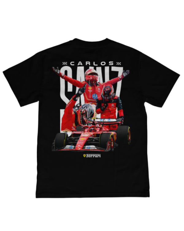 Camiseta negra unisex de algodón con diseño de Fórmula 1 y pilotos en la espalda