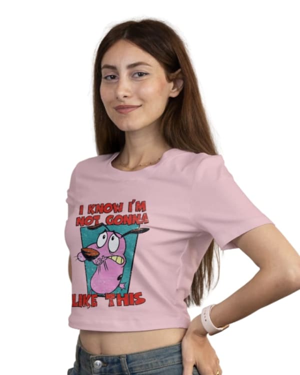 Crop top rosa con estampado de Coraje el perro cobarde y texto divertido