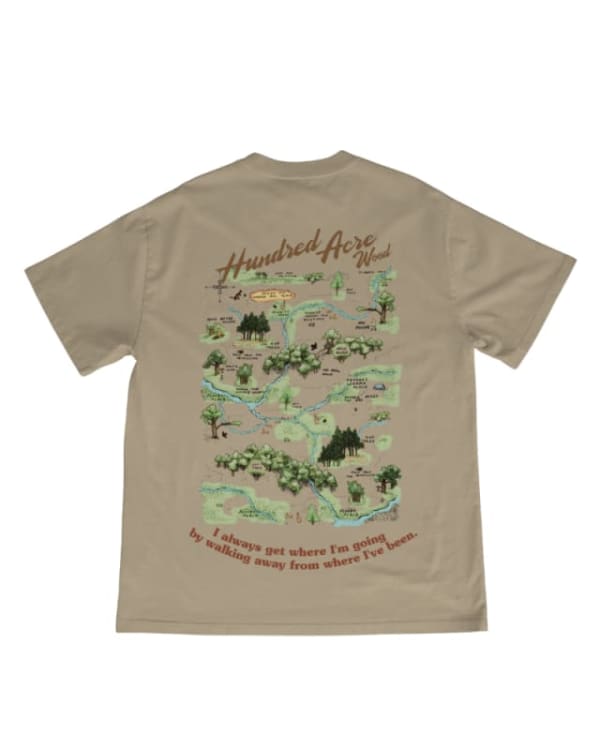 Camiseta beige de algodón con estampado del Bosque de los Cien Acres en la espalda