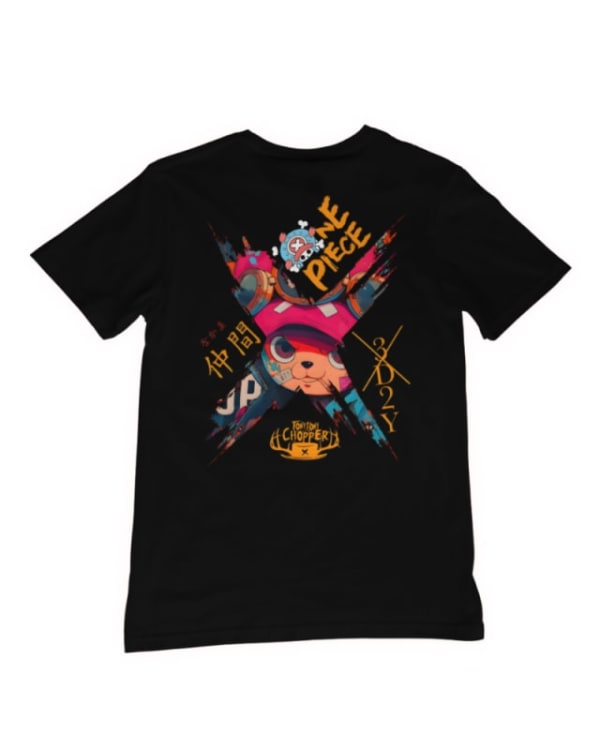 Camiseta unisex negra de algodón con diseño gráfico de One Piece en la parte posterior