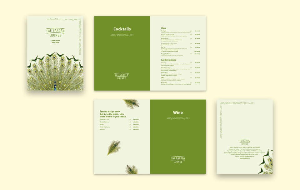 The Garden Lounge menu