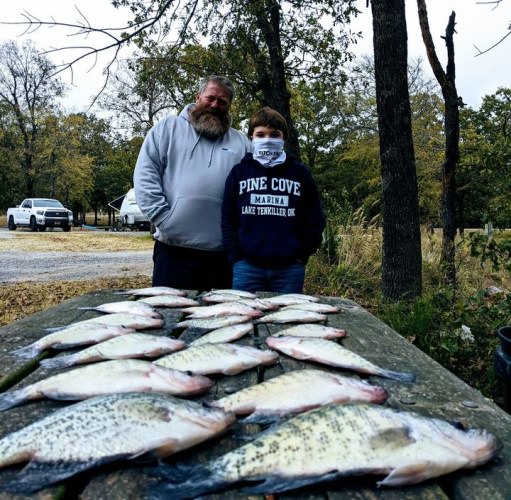 David and Connor fishing with me today on lake Eufaula. We only lasted around 3 hours the wind switched and some how it felt colder than it already was. So we agreed to go in and clean what we had and called it a day. Fall transition is in full swing fish are gonna be changing there habits and locations very soon if alot of them are probably on the move already. Thanks for your multiple repeat business David. We have seen the good the bad and the ugly through a lot of fishing years .