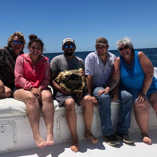 4-25-19 Texas Bet 
Today was a crazy day. Jake, Carol, their Mom and Grandmother, came down for an Offshore Birthday trip. Did they get a trip to remember. Not only did they catch fish but they caught a bundle of Marijuana. On guess what, a “Weed Line”. Our Dog Bo isn’t used to bitting Square Grouper. So his day was even crazier than ours. Our boys at the USCG took care of the Square Grouper for us. Thanks You guys rock.