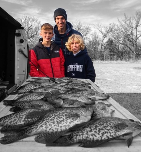 Dustin and his sons, Graceland and Ryker, fishing with D&K Guide Service. Man we had a blast harvesting a mess of crappie. It was all about the boys catching them. Dustin and I just enjoyed watching them reel them in. Catch y'all next time!