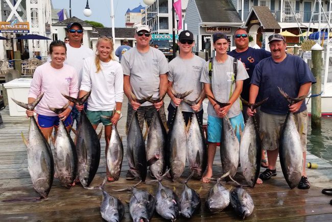 Happy Anglers! Restless Lady Charters - Capt. Todd & 1st Matt Will took this charter to Baltimore Canyon and crushed em! #Fishing #OceanCity #MD #Yellowfin #Tuna #FinandField