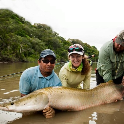 Alena Kirillova got just what she wanted for her birthday, an absolute giant arapaima. Happy birthday and awesome fish, Alena. #simmsfishing #forgettheforecast