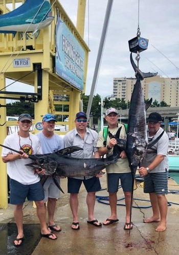 Two 100+ pound swords for this happy group of angler on Backlash Sportfishing out of Va Beach. #Fishing #Swordfish #VA #FinandField