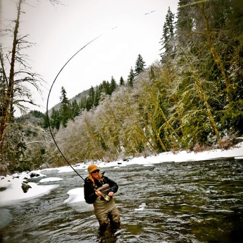 Here's a perfect example of what winter fishing is suppose to look like. Simms Ambassador, Mia Sheppard on the rod, photo courtesy Marty Sheppard. Little Creek Outfitters #simmsfishing #forgettheforecast