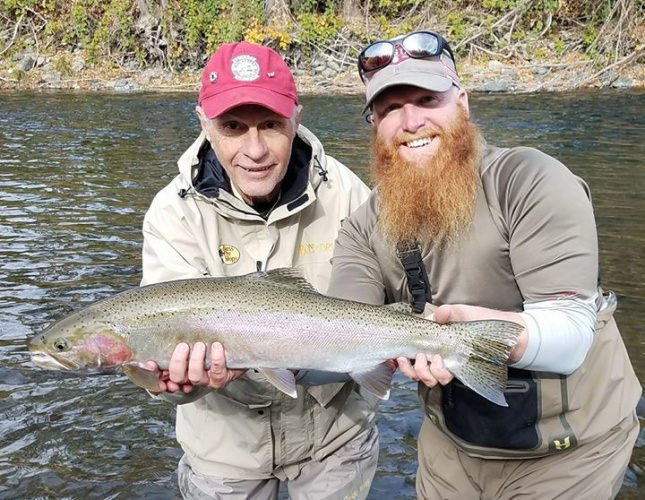 Here is Bill from San Jose Fly Casters with a gorgeous 32" wild Trinity River Steelhead. Great job Bill, truly a special fish.

Rain is in the air and steelhead in the river, need I say more.

Still have available dates in Nov and Dec.

Time to get bent.
Tight Lines
Brian 

#norcalflyguides #norcalflyfishing #norcal #trinityriver #steelhead  #steelheadfishing #keepumwet #catchandrelease #clackacraft #proloks #tugisthedrug #tightlines #flyfishing #nrs #findyourwater #seewhatsoutthere #repyourwater #getbent #allabouttheclient #bethereportdontbelievethereport 
Fly Fishing Specialties Off the Hook Fly Fishing Costa del Mar Flycasters Inc. of San Jose Indian Creek Lodge